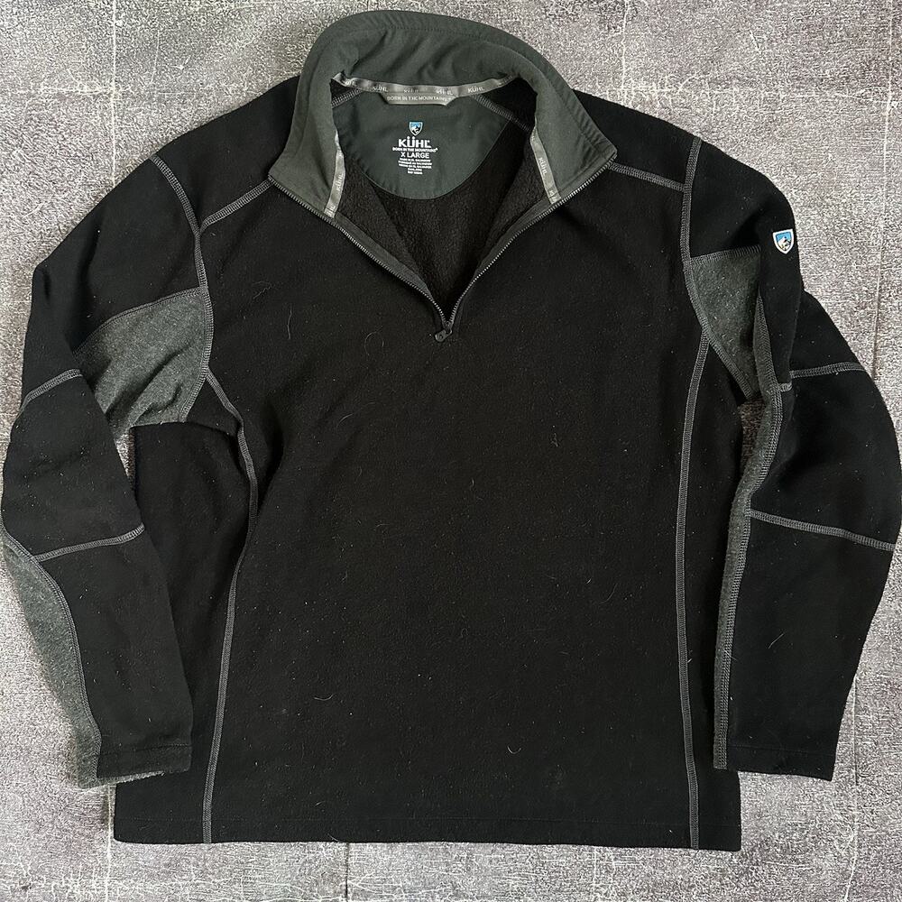 Men's Kuhl Revel 1/4 Zip Black Gray Lightweight Pullover Fleece Sweater Sz XL